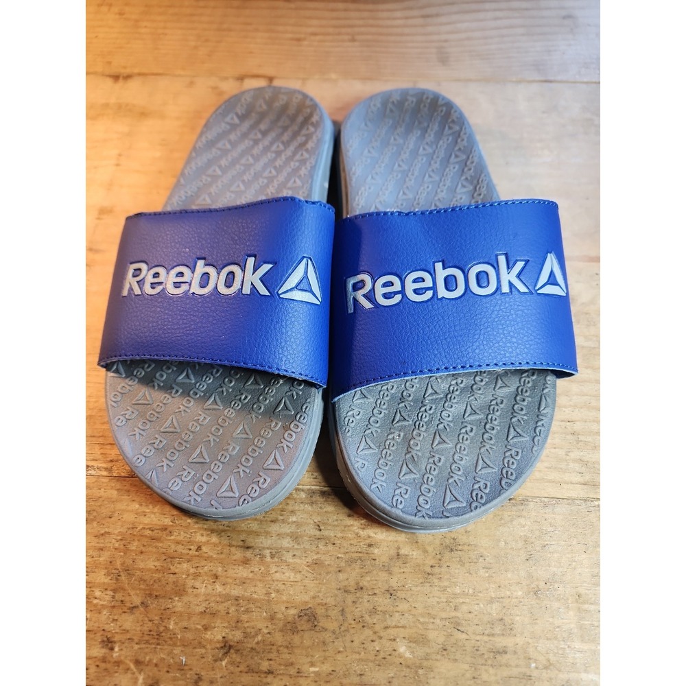 Reebok Boy's Dual Density Slides In Blue/Grey, Sz 5, Excellent